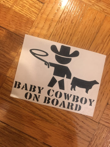 Decal 16w/Vinyl- Baby Cowboy On Board- Black